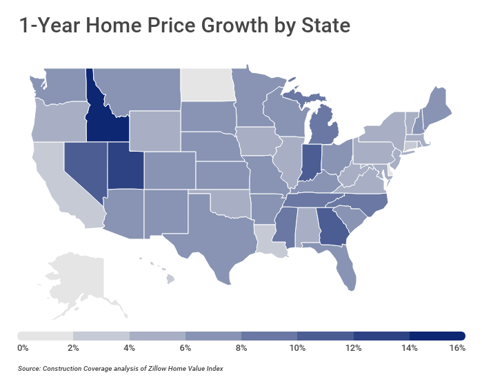 1-Year Home Price Growth by State