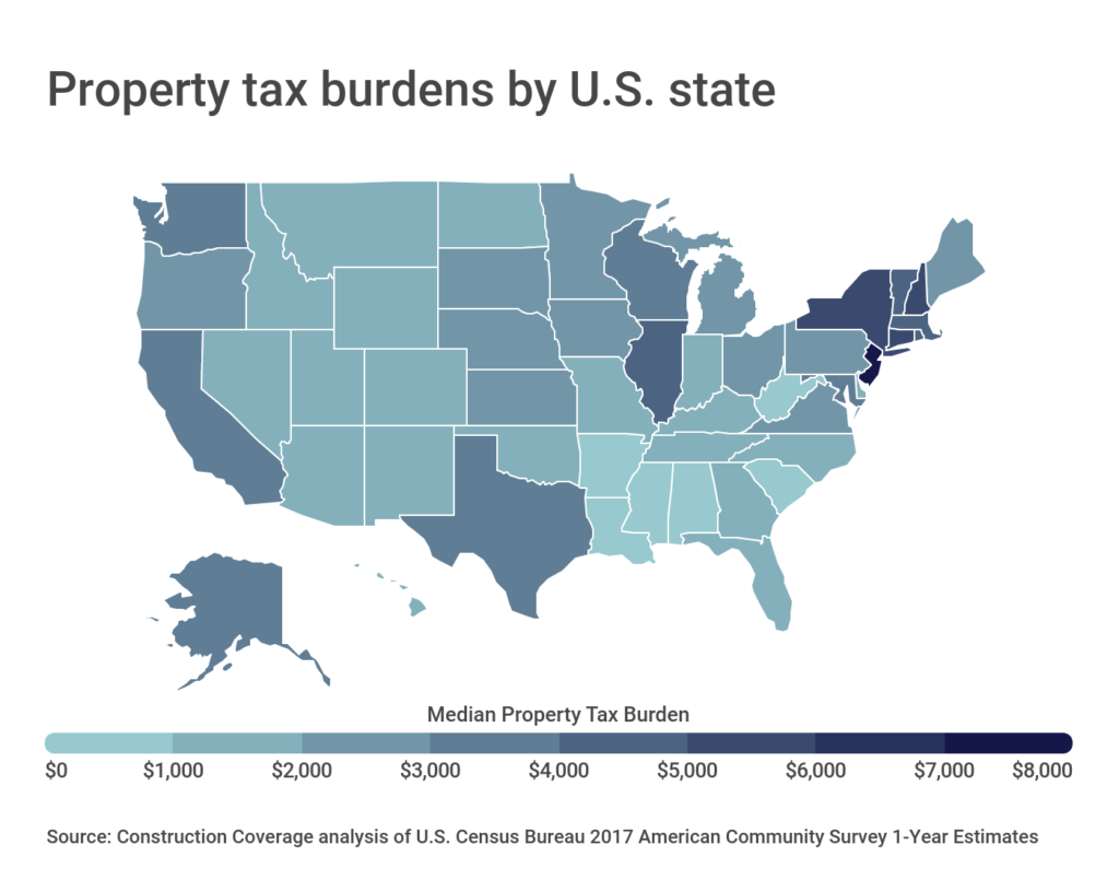 Property tax burdens by U.S. state