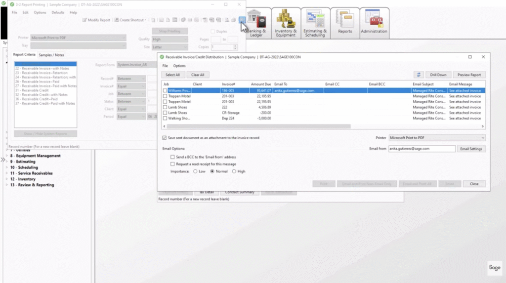 A screenshot of the Sage 100 Contractor user interface