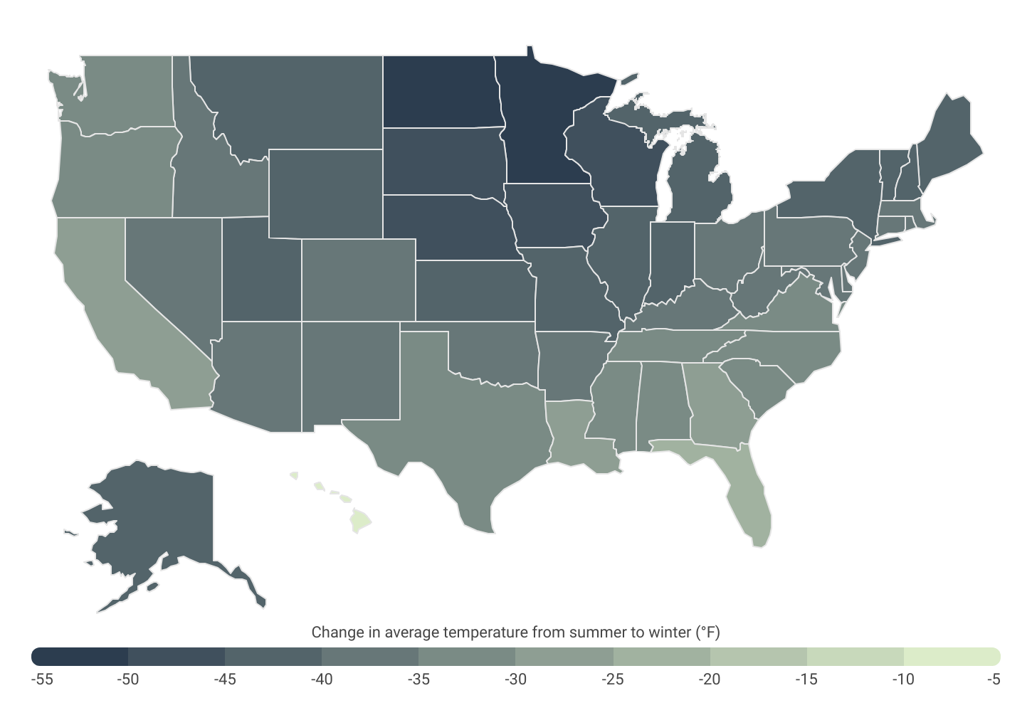 Midwestern and Northeastern states have the most pronounced seasonal temperature shifts in the U.S.