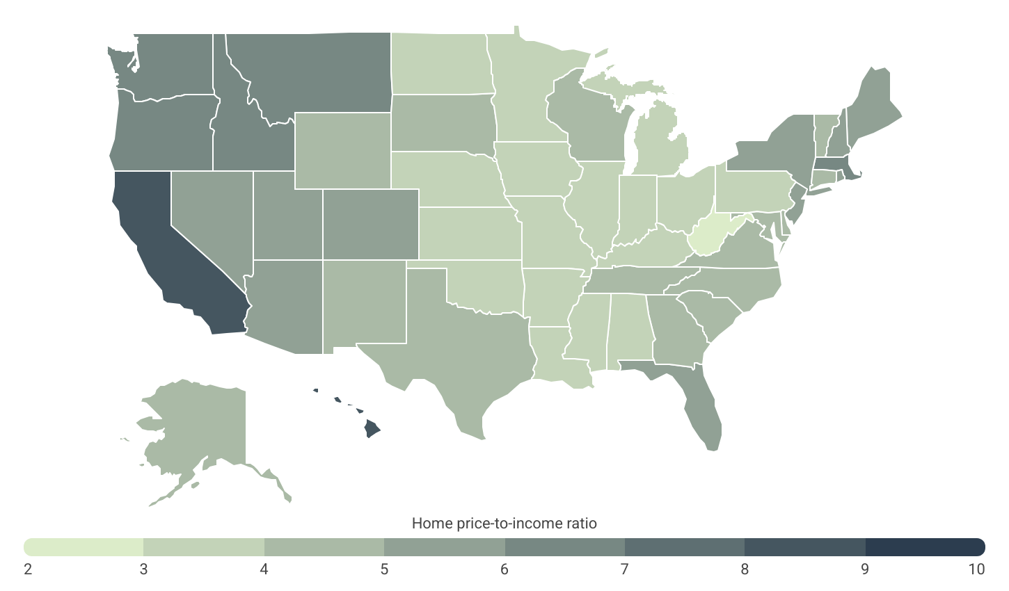 Western states & Hawaii have the most unaffordable homes
