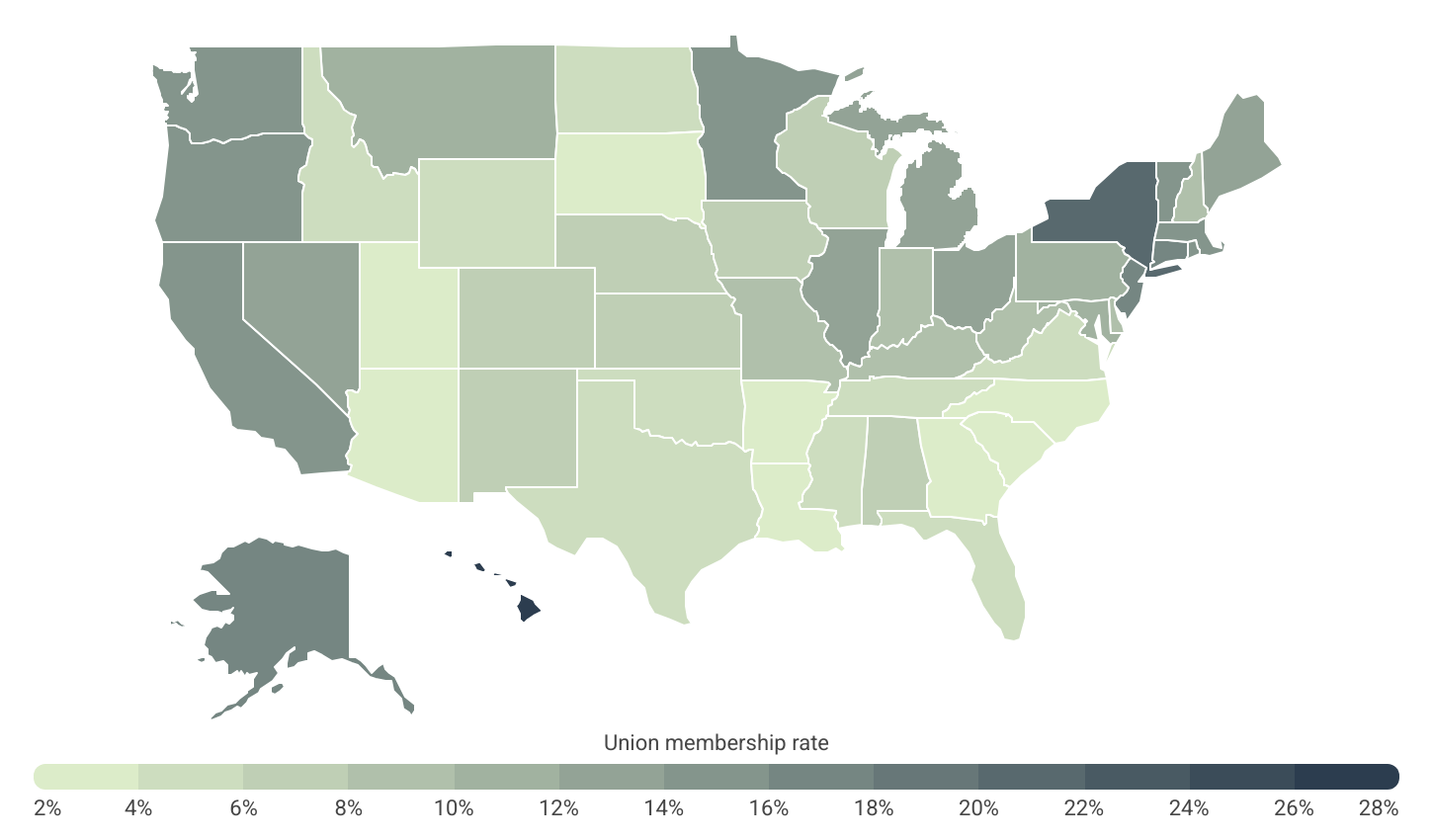 Pacific and Northeastern states have the highest unionization rates