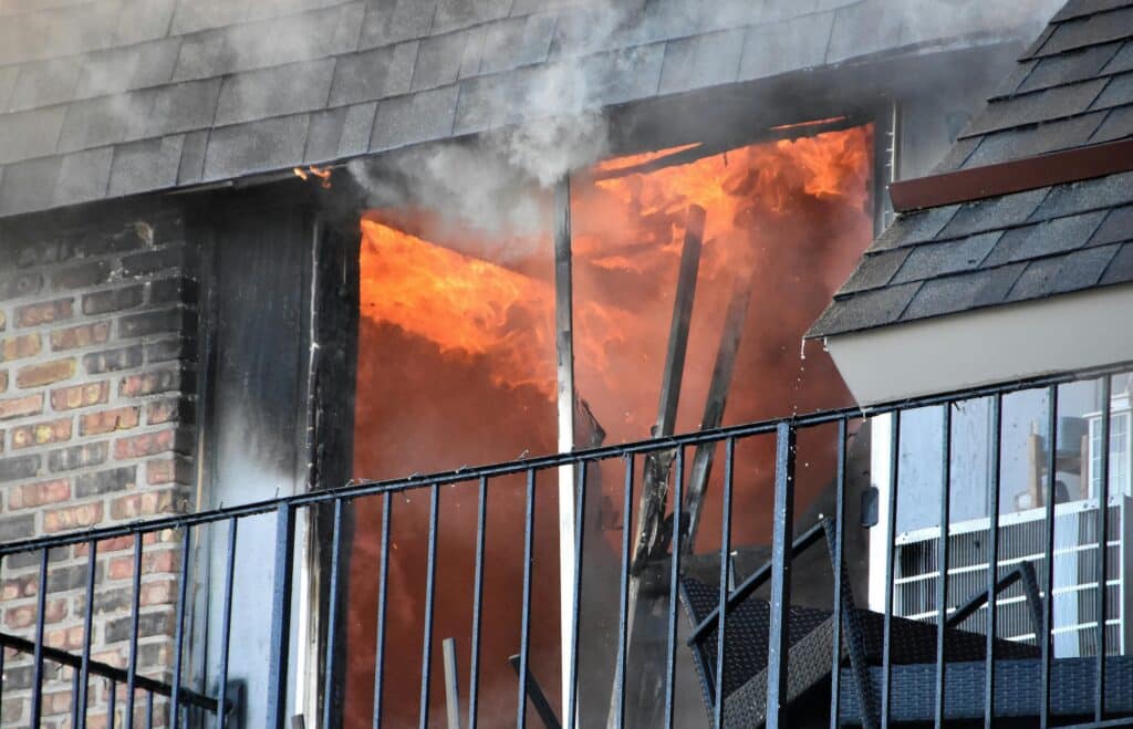 A fire-damaged building
