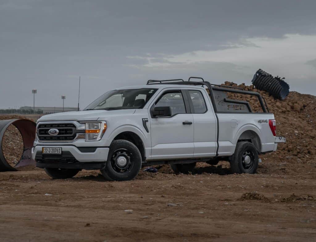 Pickup truck at a construction site