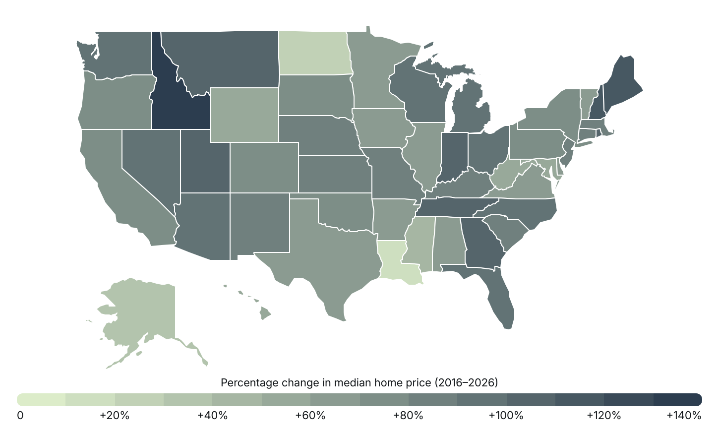 States in the Mountain West and New England saw the most significant home price growth over the past decade