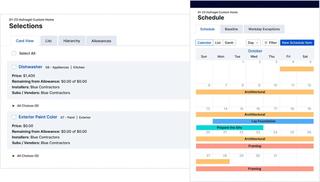 Buildertrend Selection Scheduling Screenshot