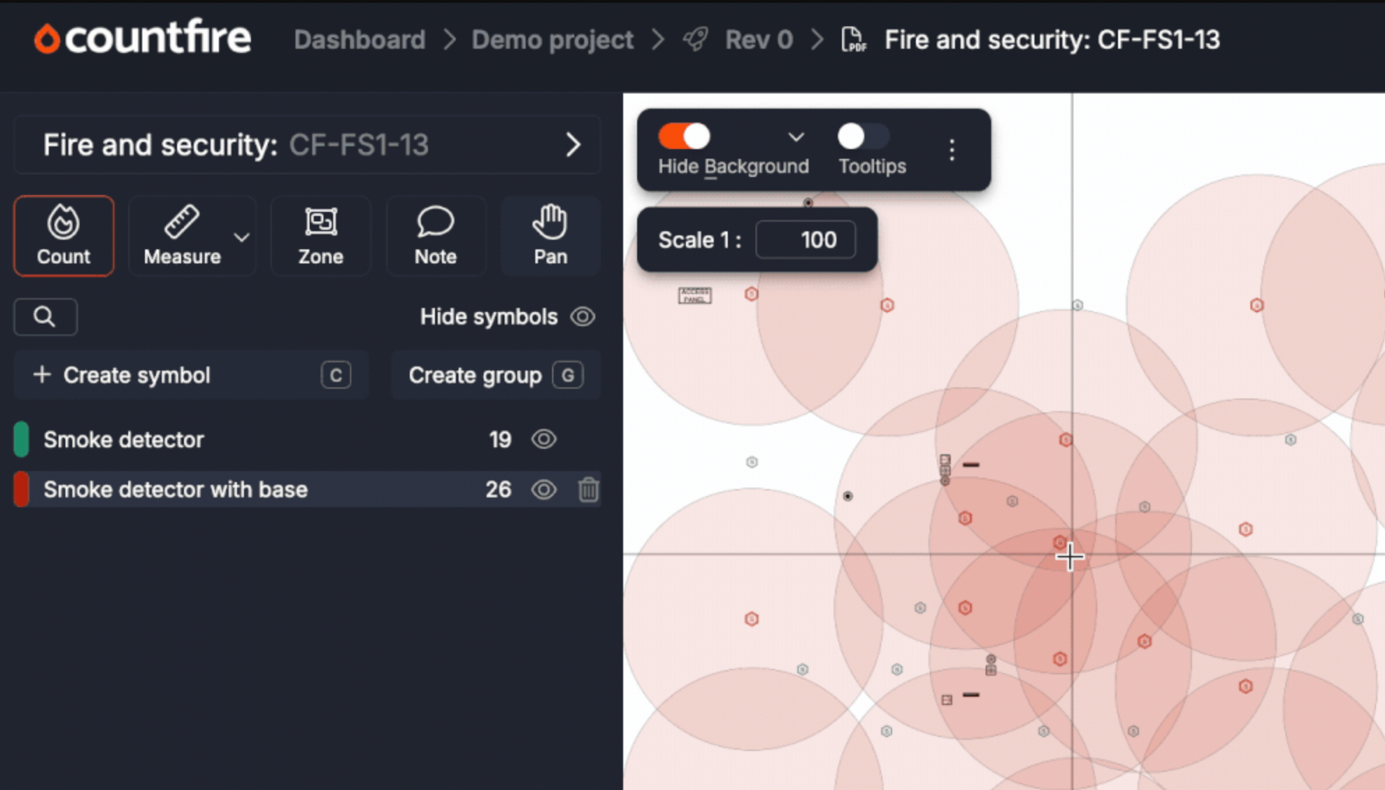 Countfire Electrical Takeoff Smoke Detector Example Screenshot