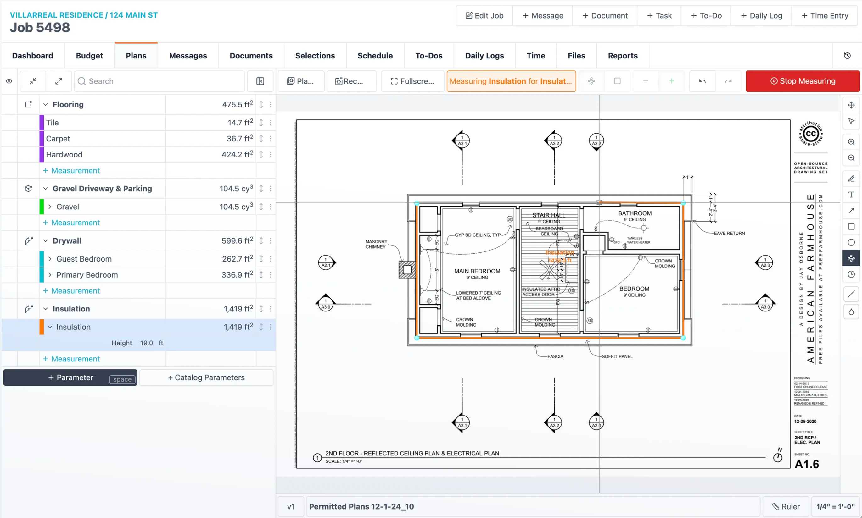 JobTread Construction Software - Plan Takeoff Features Screenshot