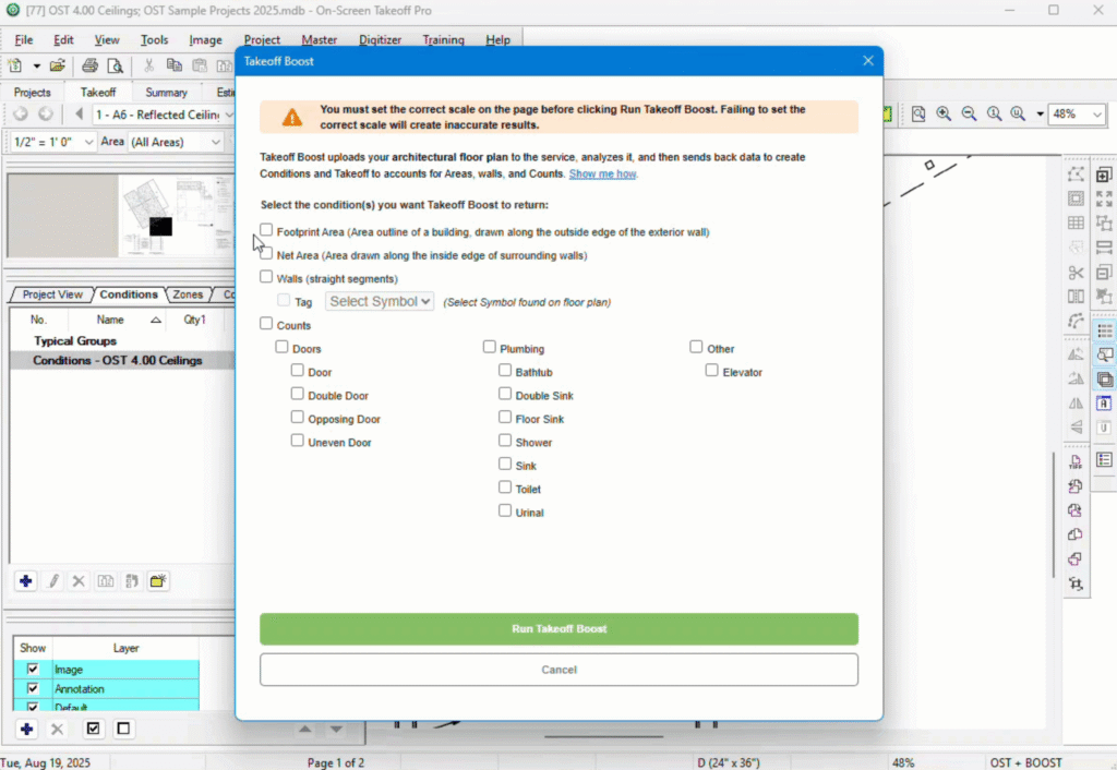 ConstructConnect On Center On Screen Takeoff (OST) - Takeoff Boost Configuration Interface Screenshot