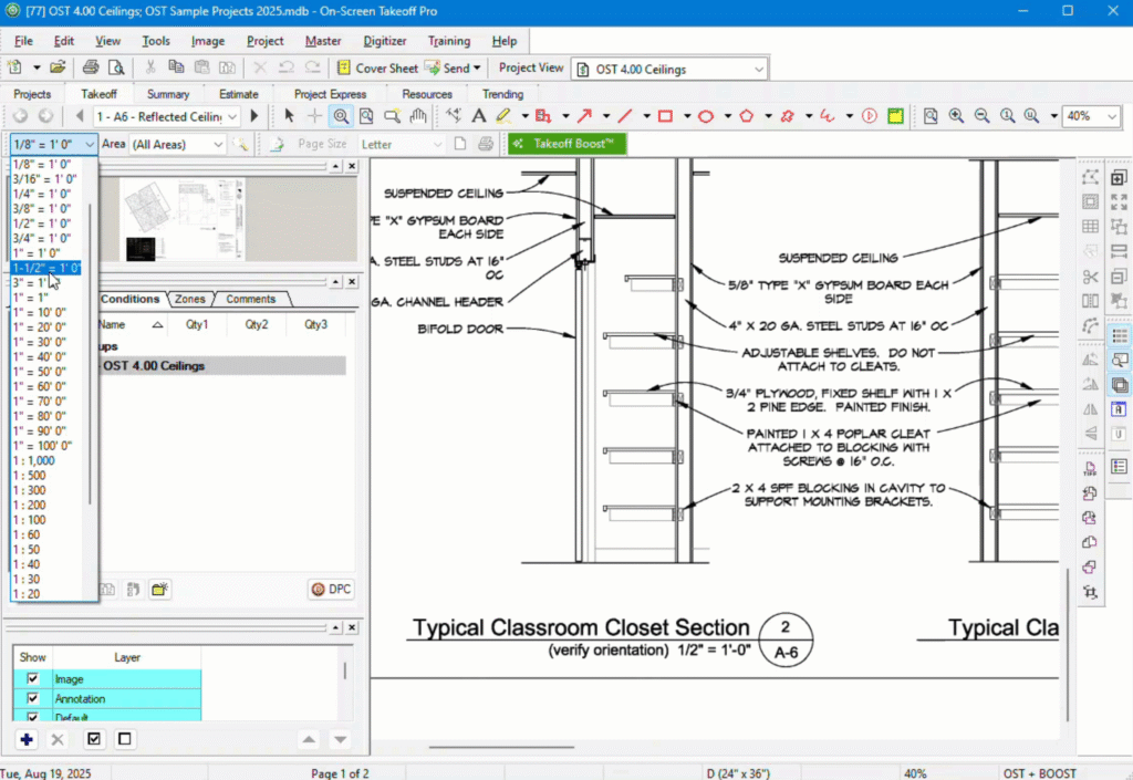 ConstructConnect On Center On Screen Takeoff (OST) Software Interface Screenshot