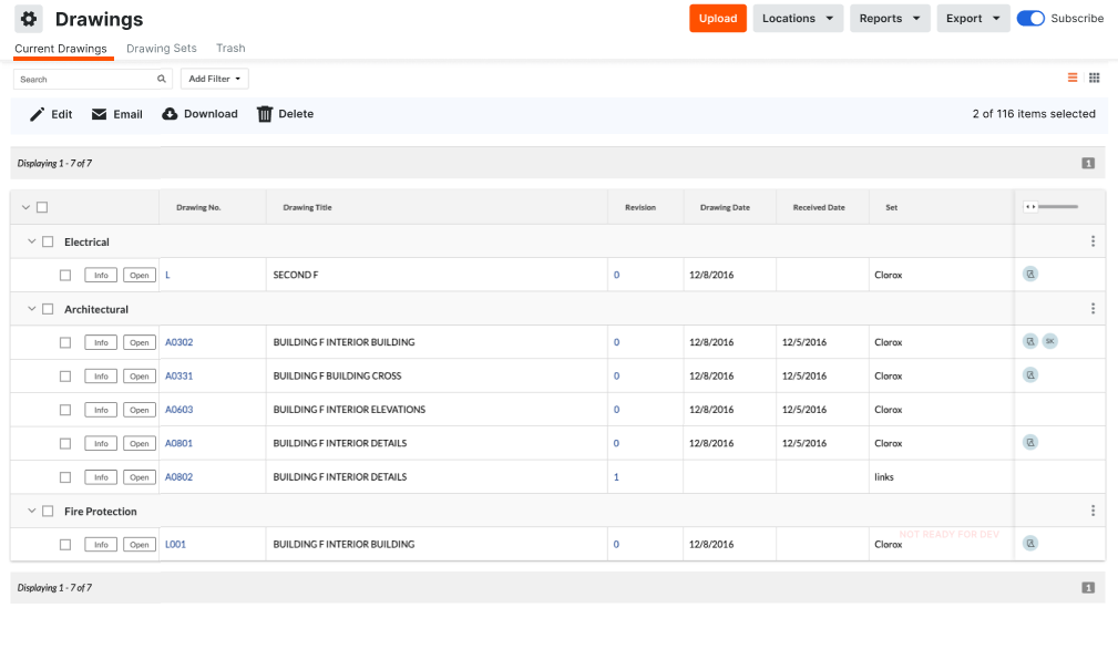 Procore Drawings Log Screenshot