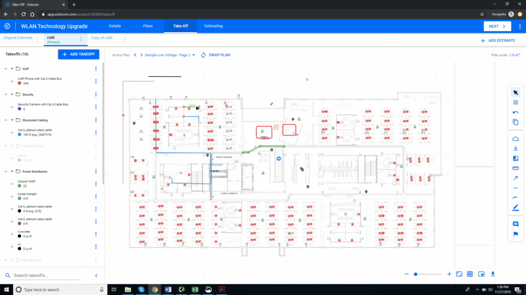 Procore (formerly Esticom) Takeoff Tool Screenshot