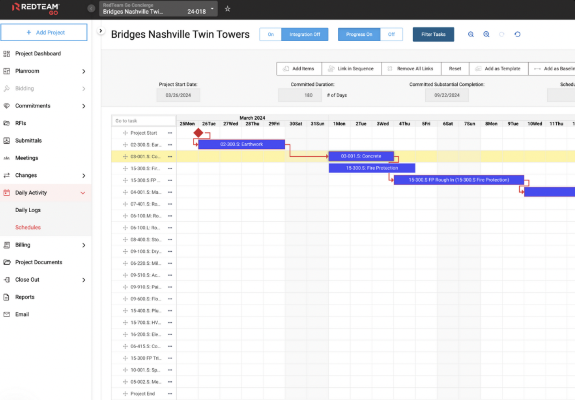 RedTeam Go Project Scheduling Interface Screenshot
