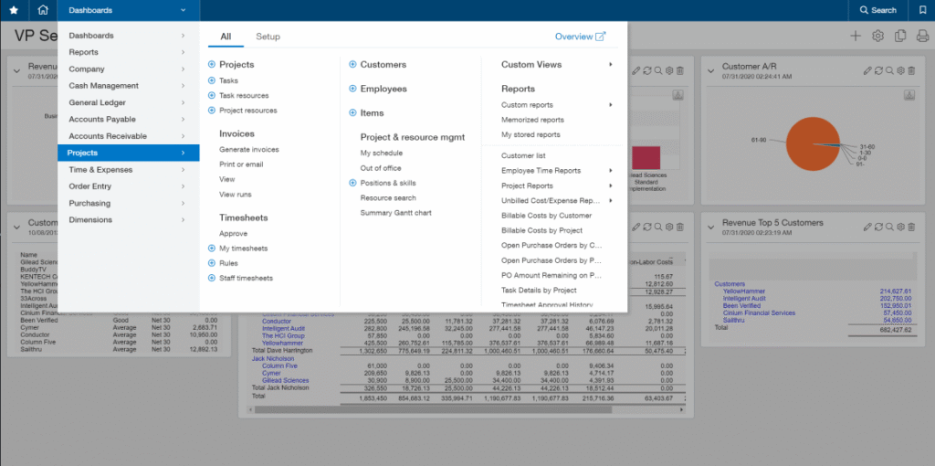 Sage Intacct Construction Project Cost and Billing Dashboard Screenshot