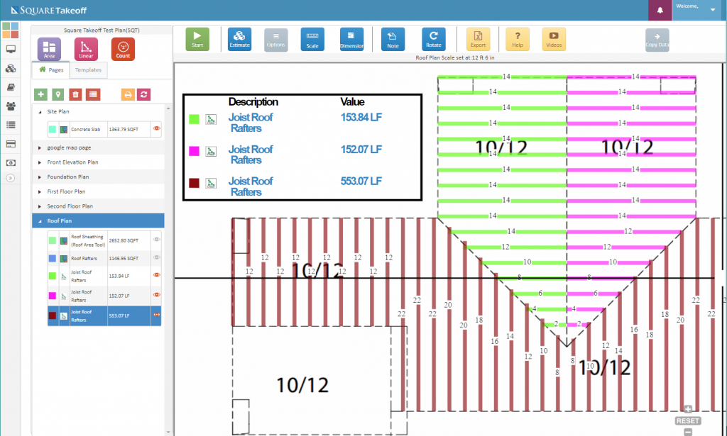 Square Takeoff - Floor, Joist, and Roof Rafter Tool Screenshot